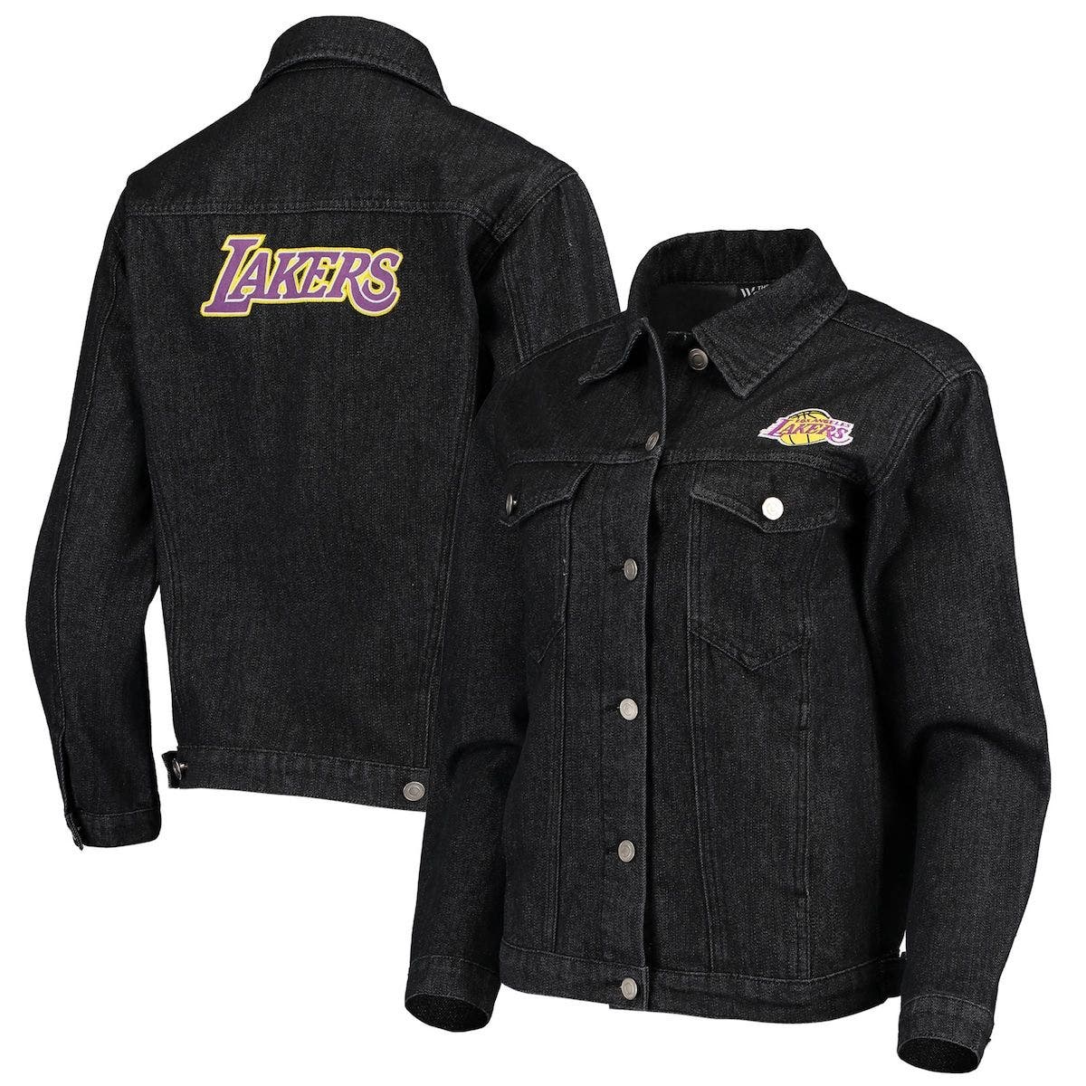THE WILD COLLECTIVE Women's The Wild Collective Black Los Angeles Lakers Patch Denim Button-Up Jacket at Nordstrom