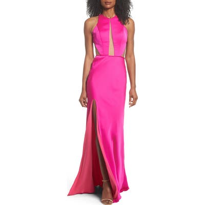 La Femme Cutout Detail Satin Gown, Pink