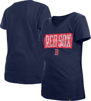 Girls Youth New Era Navy Boston Red Sox Flip Sequin Team V-Neck T-Shirt