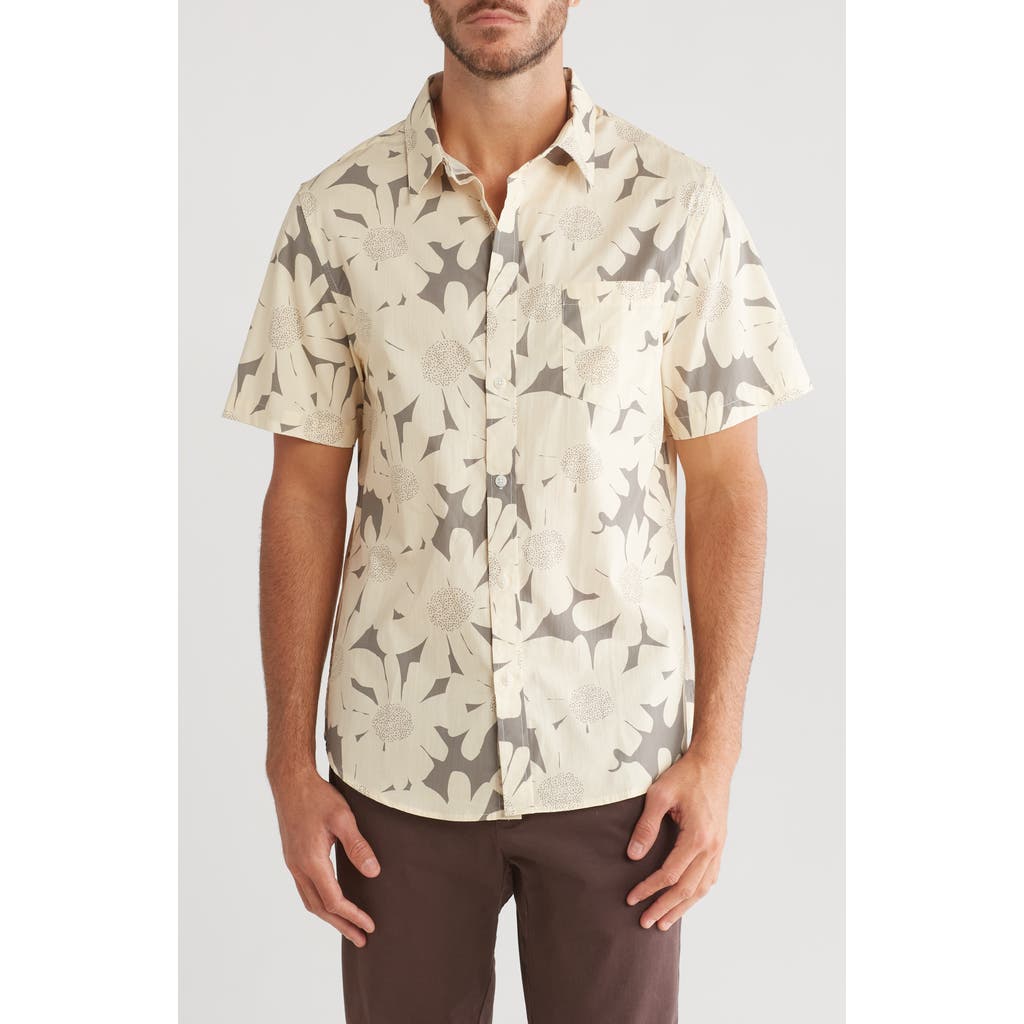 Shop Original Paperbacks Tropical Floral Print Short Sleeve Shirt In Cream/tan
