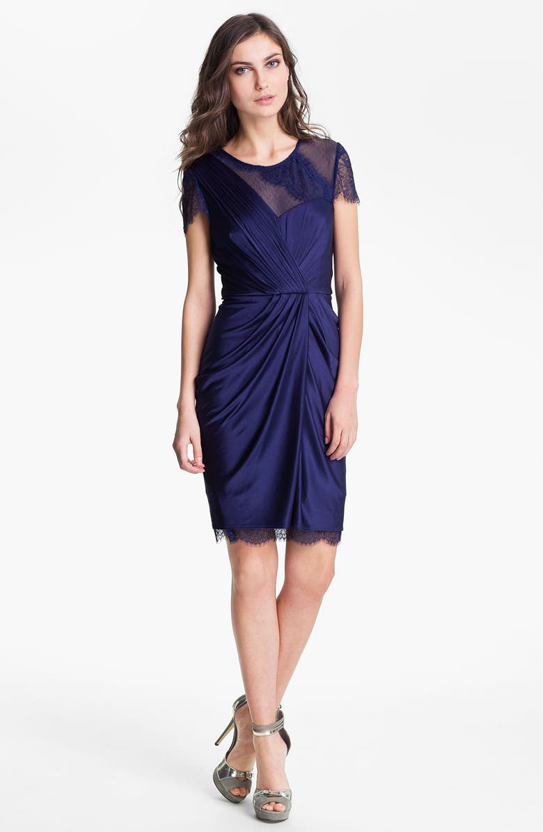 BCBGMAXAZRIA Lace Sleeve Gathered Jersey Dress | Nordstrom