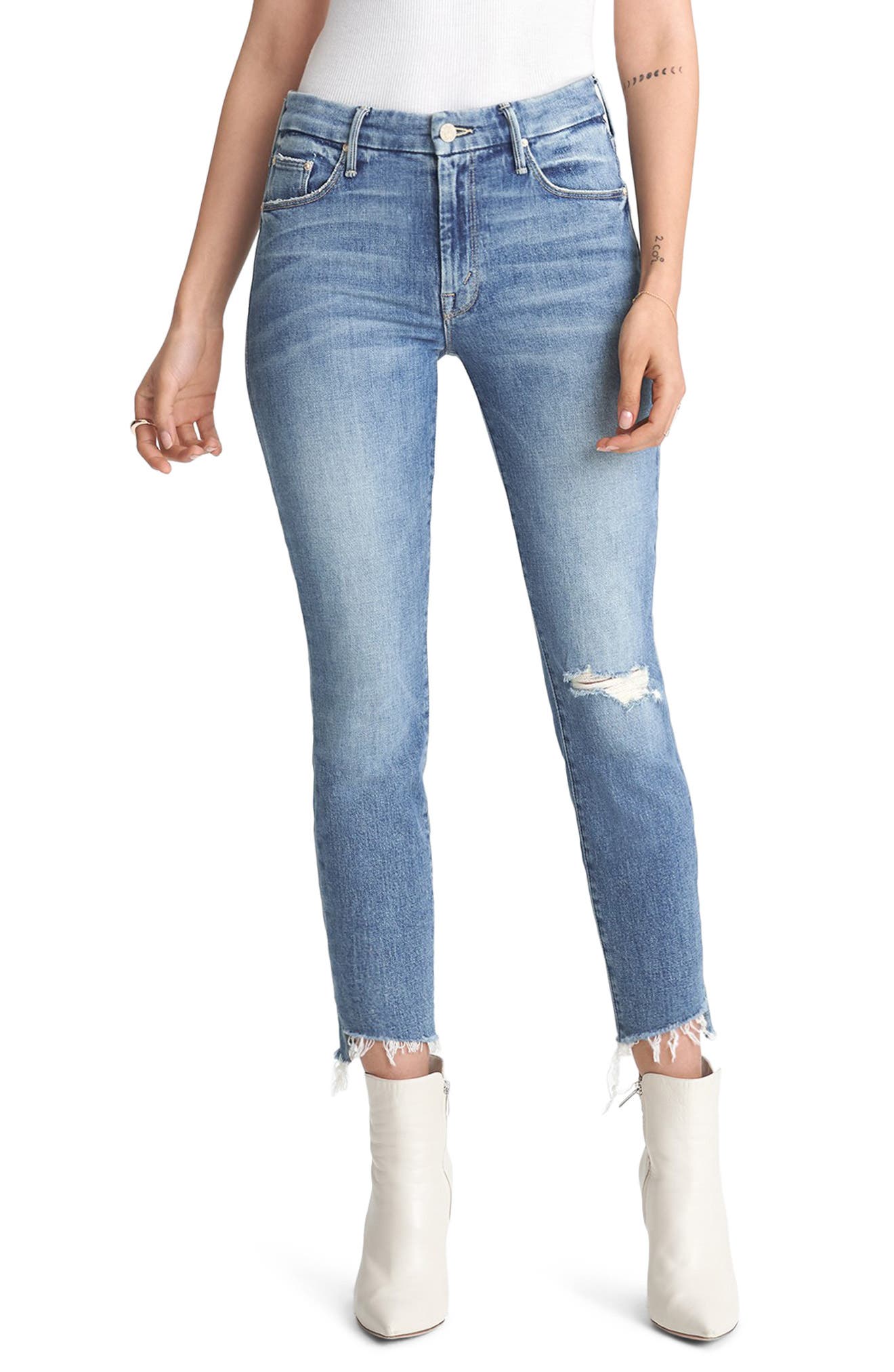 frayed ankle skinny jeans