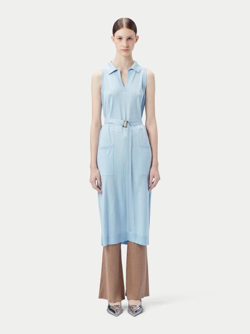 Gobi Mongolian Cashmere Sleeveless Silk Cashmere Polo Dress In Powder Blue