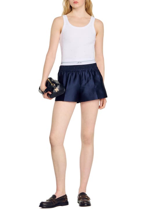 Shop Sandro Satin 2-in-1 Effect Shorts In Midnight Blue