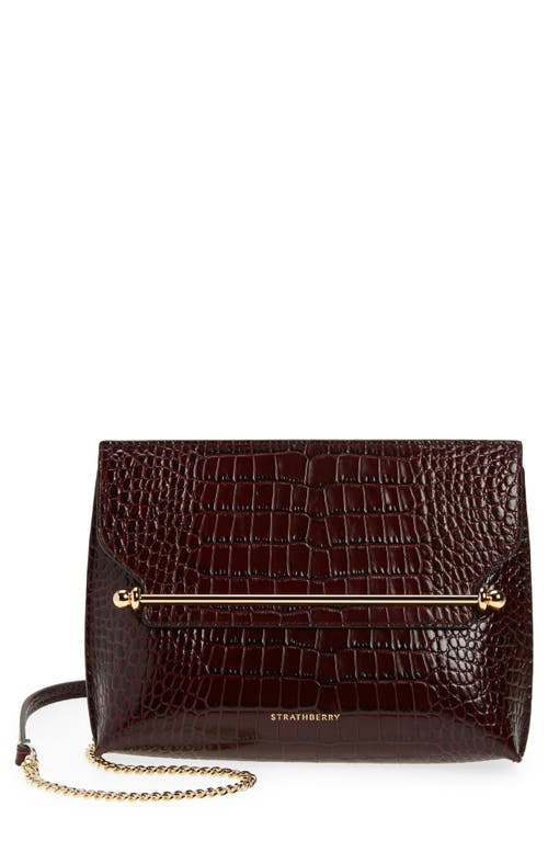 Strathberry Burgundy Croc Embossed Leather Nano Midi Tote Strathberry