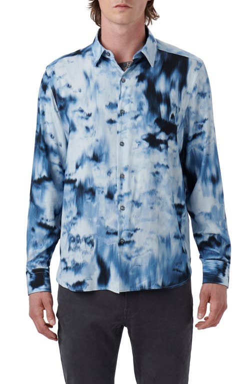 Bugatchi Julian Shaped Fit Abstract Airbrush Print Button-Up Shirt Dusty Blue at Nordstrom,