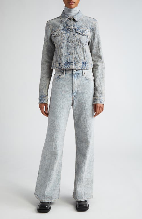 Shop Acne Studios Monogram Jacquard Crop Denim Jacket In Blue/beige