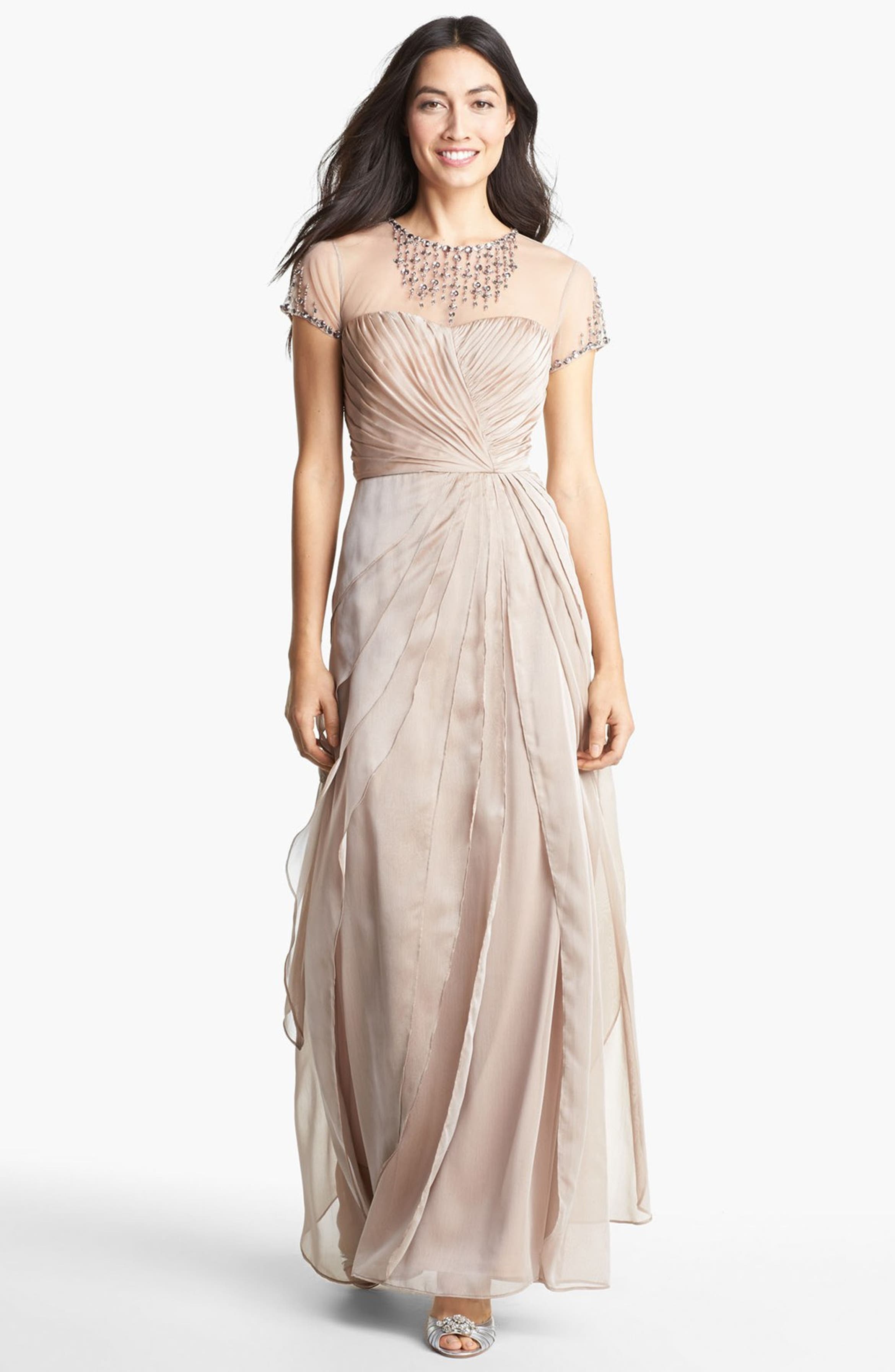 Adrianna Papell Embellished Yoke Tiered Chiffon Gown | Nordstrom
