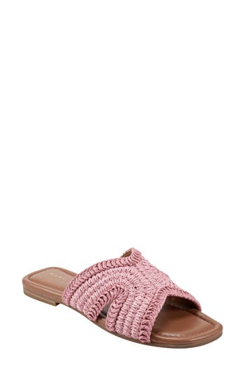Marc Fisher Ltd Woven Raffia Flat Slide Sandals In Medium Pink 660