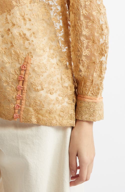 Bode Beige Lace Attic Blouse In Ecru Pink