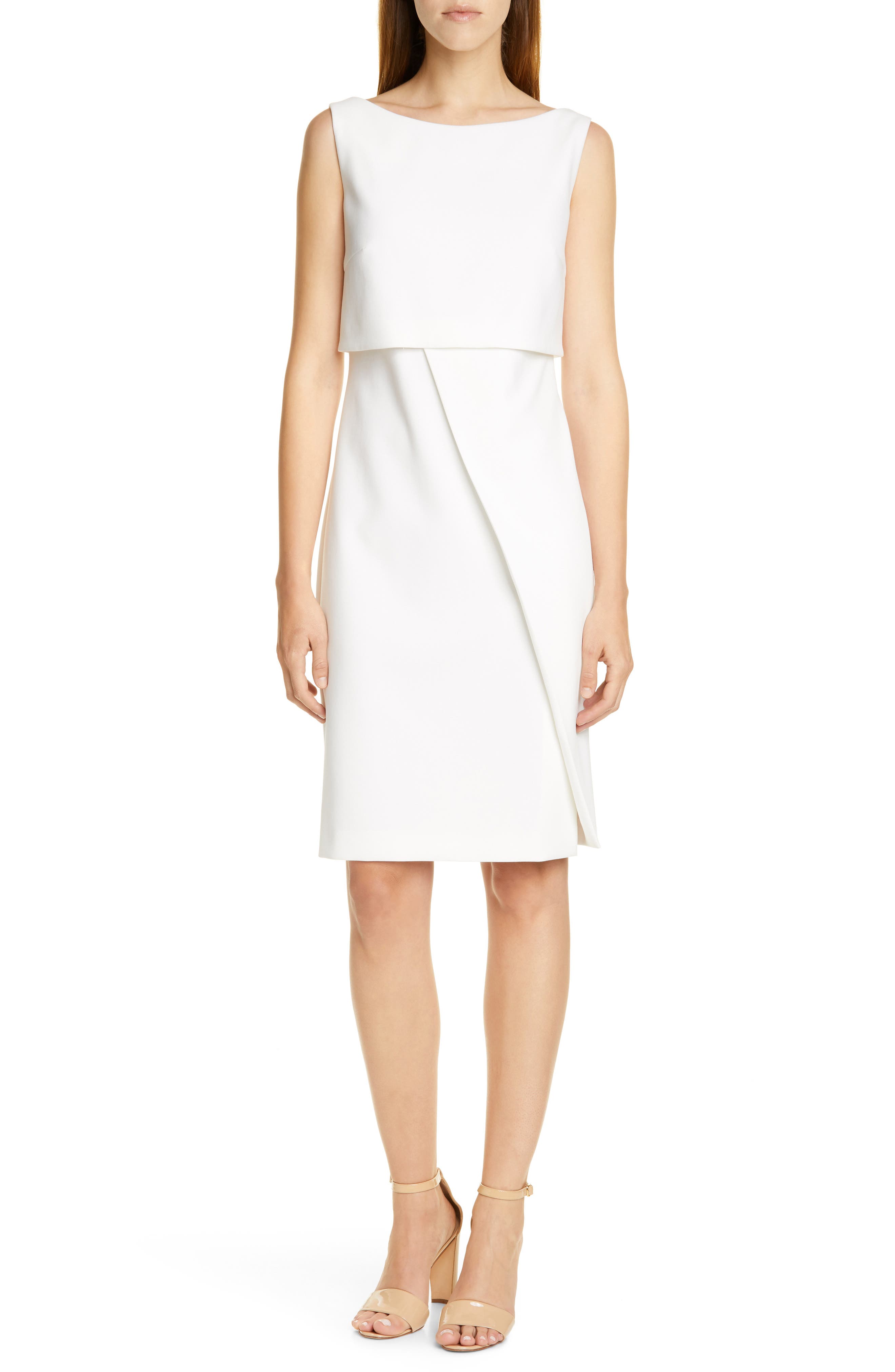 Petite Boss Danita Faux Wrap Ponte Sheath Dress, White