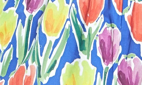 English Factory Tulip Print Ruffle Cotton Crop Top In Blue Multi