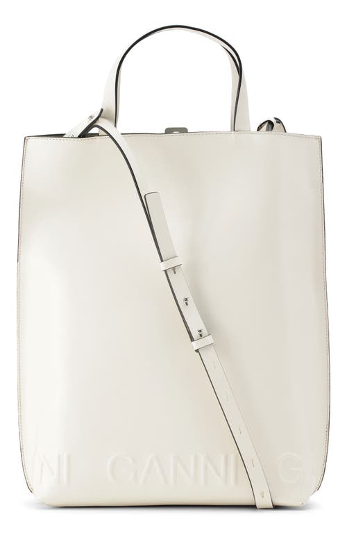 Ganni Medium Banner Recycled Leather Tote in Egret