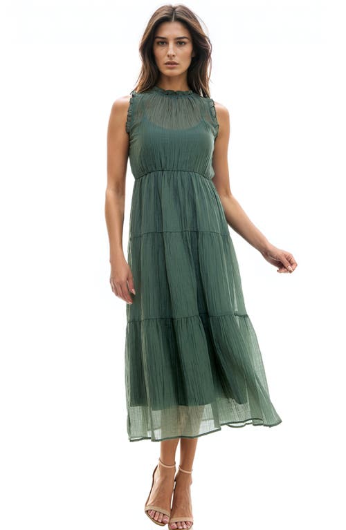 Shop Socialite Crinkle Tiered Sleeveless Midi Dress In Sage