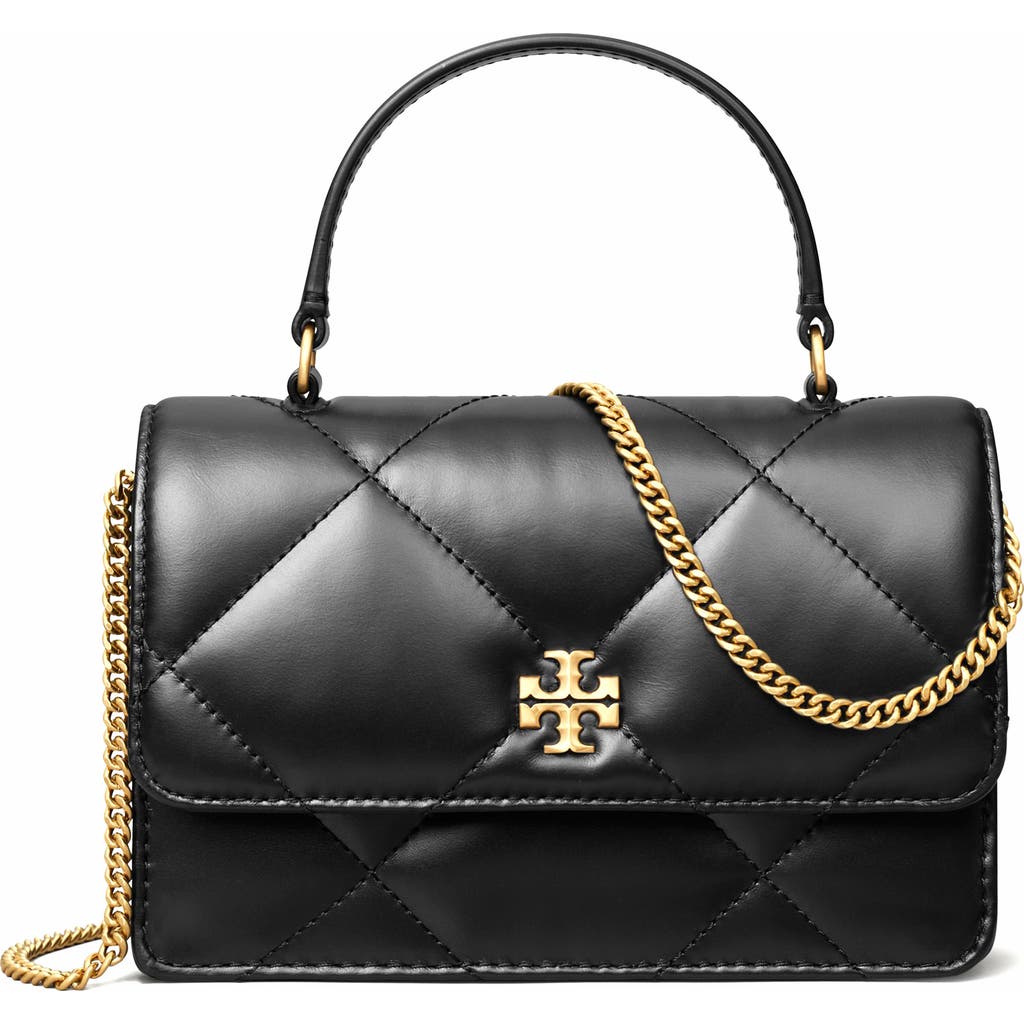 Tory Burch Kira Mini Quilted Leather Top-handle Bag In Black