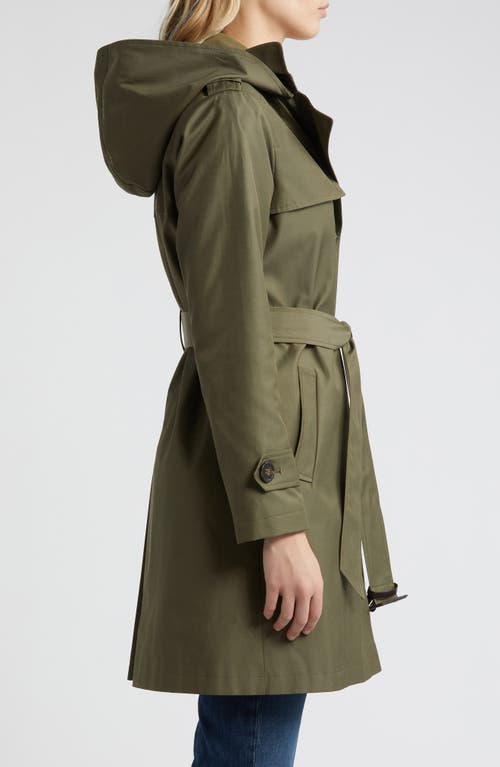 Shop Sam Edelman Cotton Blend Trench Coat With Removable Hood In Loden