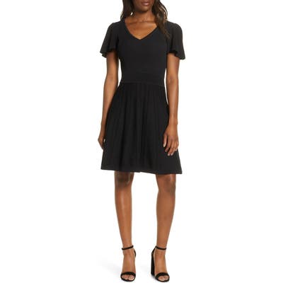 Eliza J Ribbed Fit & Flare Sweater Dress, Black