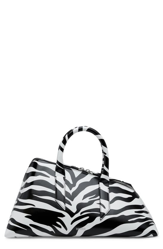 Attico Friday Mini Zebra Leather Handbag In White/ Black