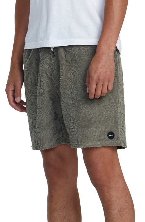 Shop Rvca Palms Down Terry Cloth Jacquard Shorts In Mushroom