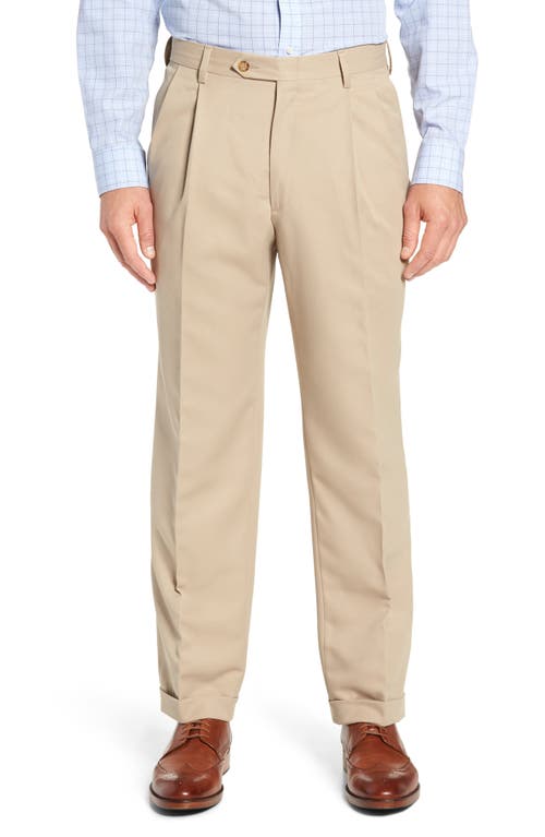 Berle Classic Fit Pleated Microfiber Performance Trousers in Tan