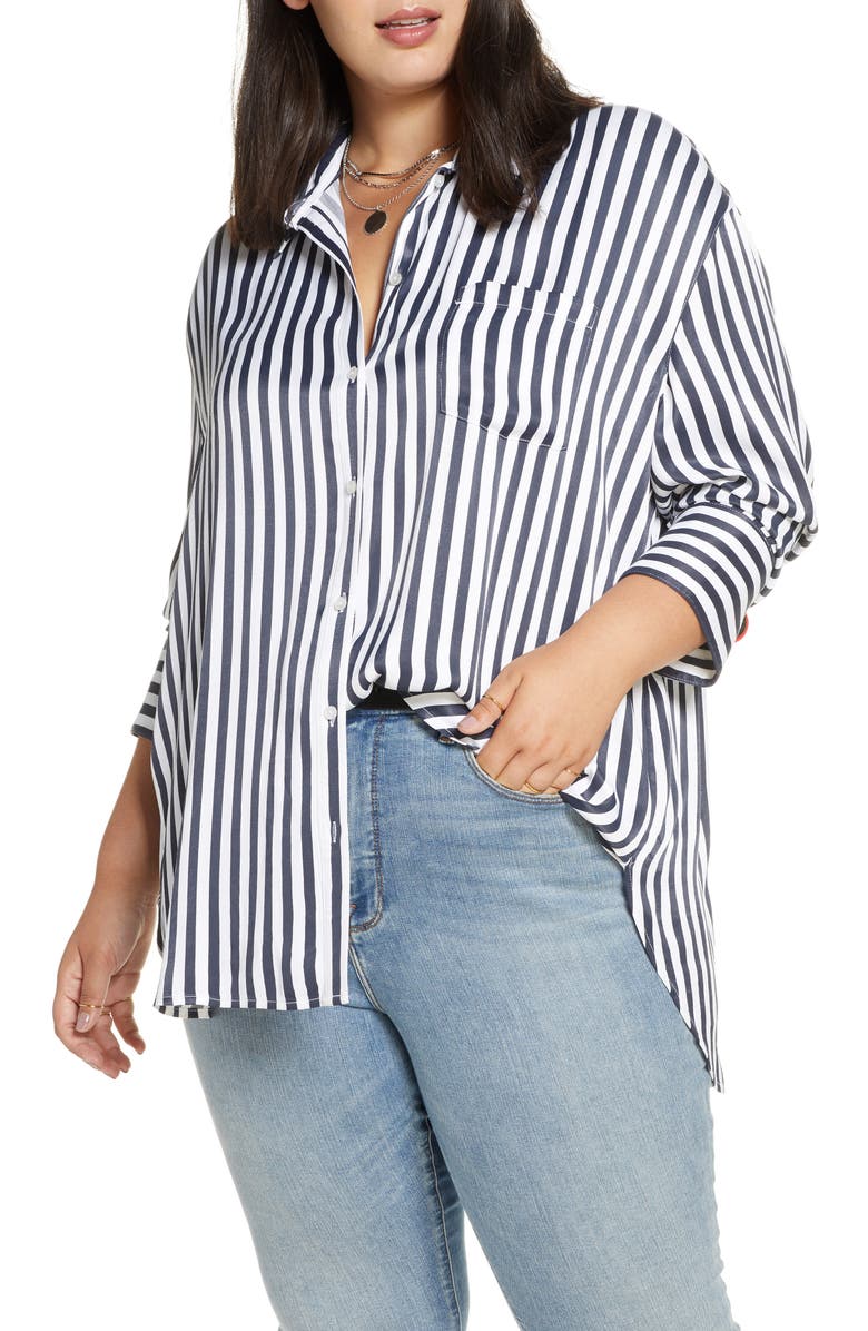 Treasure & Bond Stripe Boyfriend Shirt (Plus Size) | Nordstrom