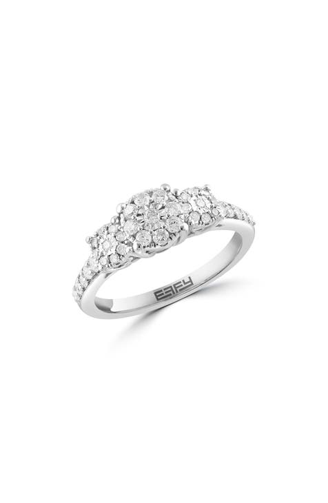 Sterling Silver Diamond Cluster Ring, 0.49ct - Size 7