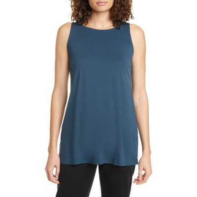 Petite Eileen Fisher Ballet Neck Tencel Lyocell Tunic Tank, Blue