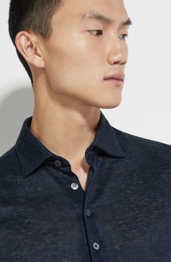 Shop Zegna Linen Polo In Navy