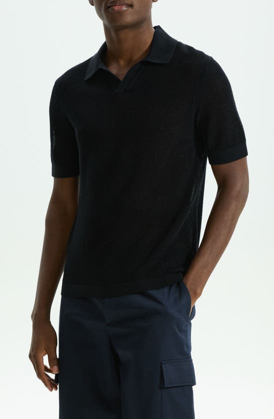 Shop Theory Cairn Johnny Collar Mesh Polo In Black