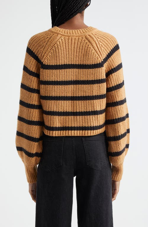 Shop Cinq À Sept Stripe Shaker Stitch Crop Sweater In Camel/black