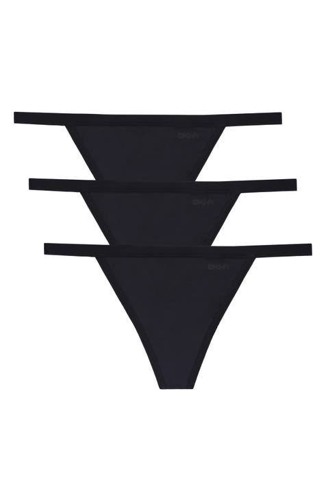 DKNY Womens Seamless Litewear Cut Anywhere Thong Panty Small Black Abstract  Print 
