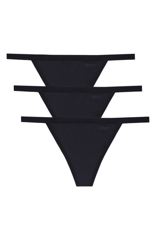 Dkny Assorted 3-pack Active Comfort Microfiber G-strings In Black