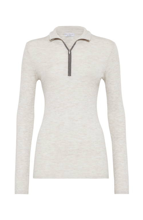 Brunello Cucinelli Virgin Wool-cashmere Rib-knit Sweater In Pearl Grey