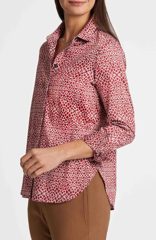 FOXCROFT FOXCROFT IRIS ABSTRACT PRINT COTTON SATEEN BUTTON-UP SHIRT