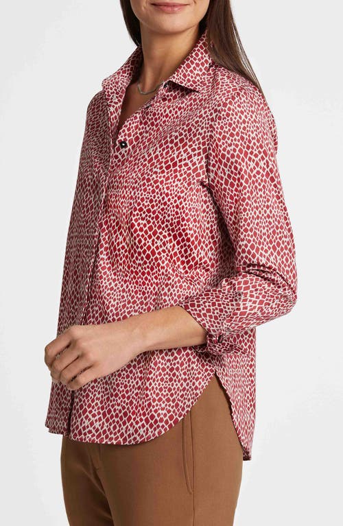 Shop Foxcroft Iris Abstract Print Cotton Sateen Button-up Shirt In Ruby Red