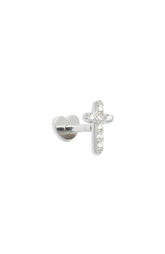 Shop Argento Vivo Sterling Silver Cubic Zirconia Cross Flat Back Stud Earring In Silver