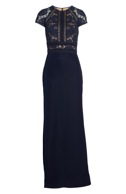 Tadashi Shoji Catrine Lace Bodice Gown In Navy/nude