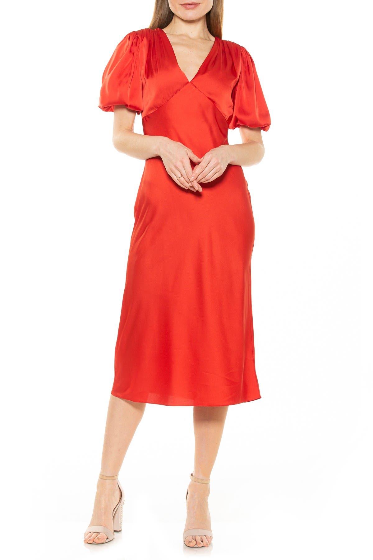 Alexia Admor Felicity Bubble Sleeve Midi Dress In Open Orange20