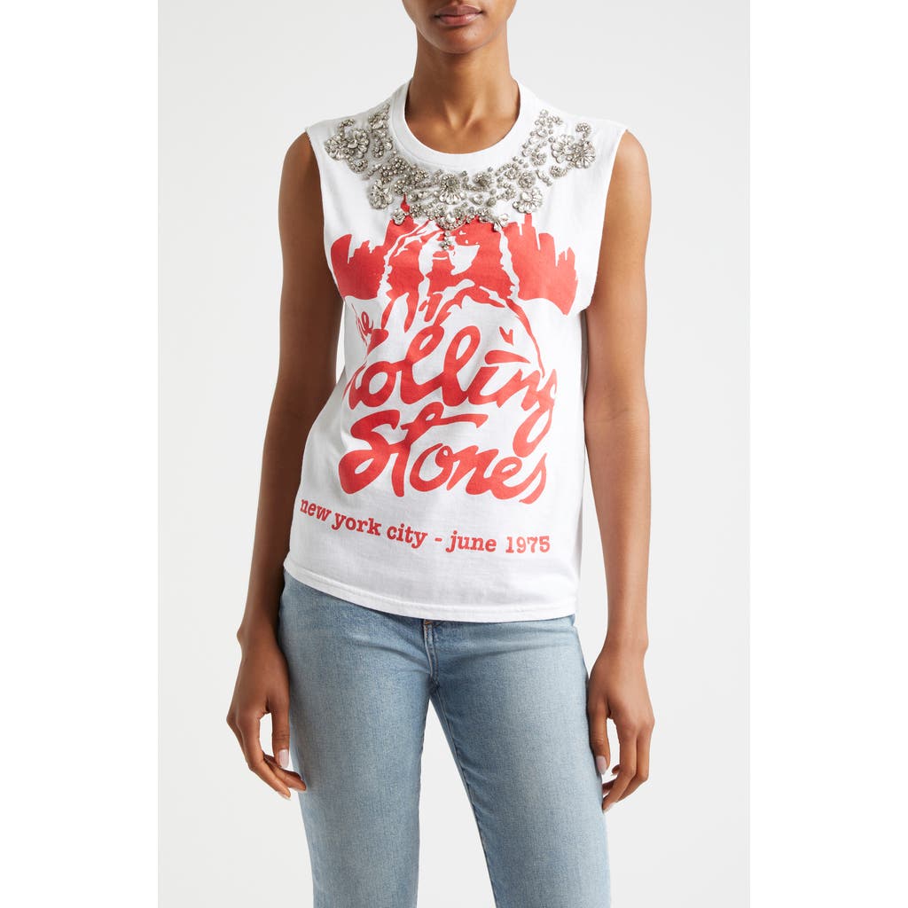 Alice And Olivia Micah Embell Muscle Tank In Off White/multi