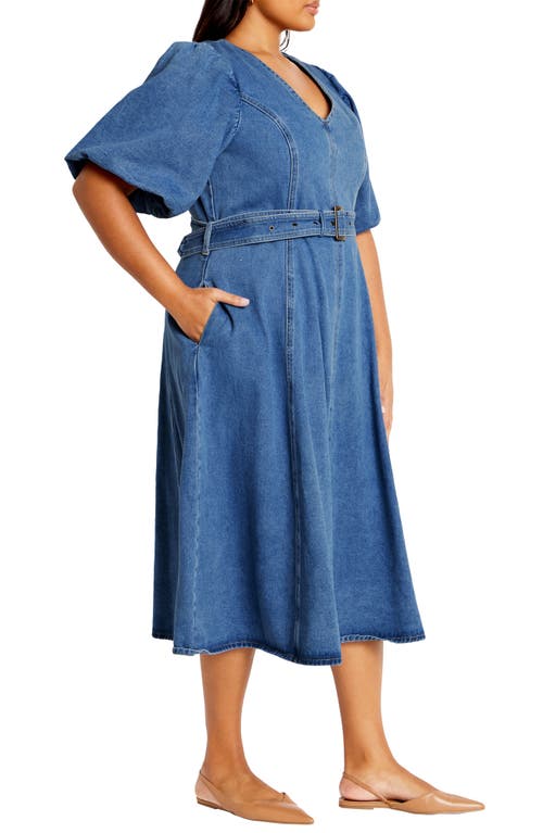 Shop City Chic Delilah Flutter Sleeve Denim Midi Dress In Mid Wash