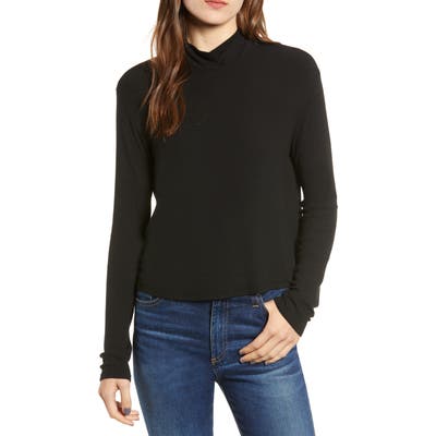 Splendid Ribbed Mock Neck Crop Top, Black
