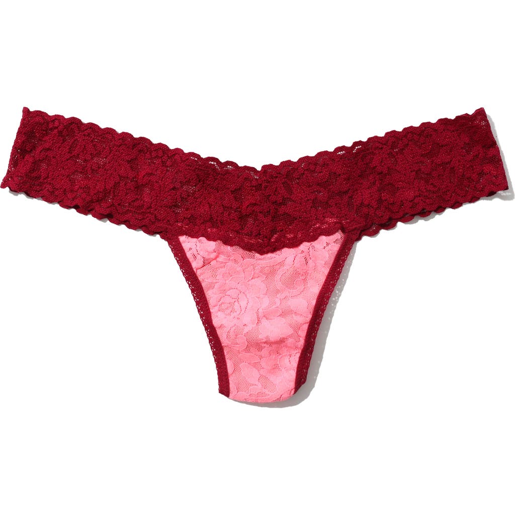 Shop Hanky Panky Signature Lace Low Rise Thong In Pink/cranberry