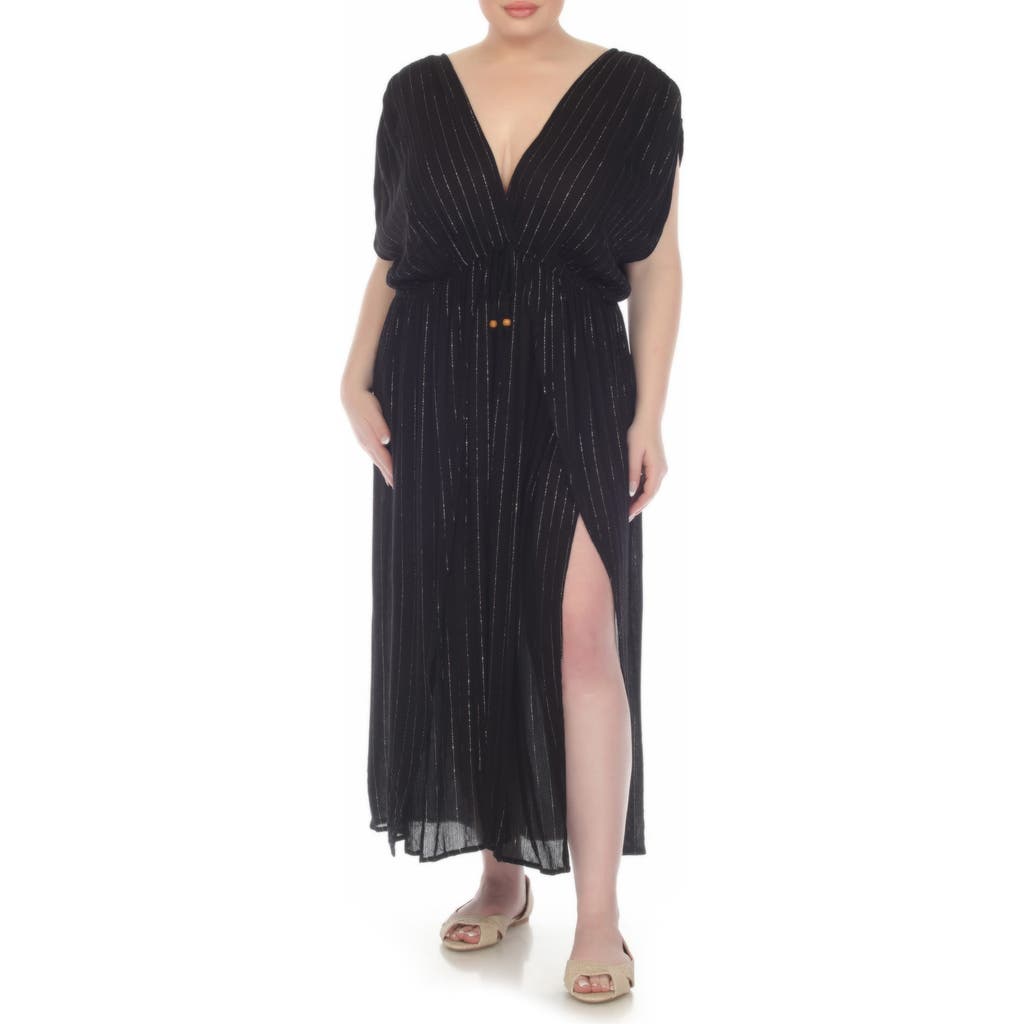 Boho Me Metallic Stripe Cover-up Maxi Dress In Black