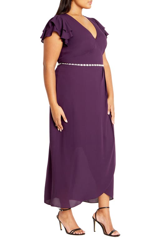 City Chic Enya Faux Wrap Dress In Spiced Plum