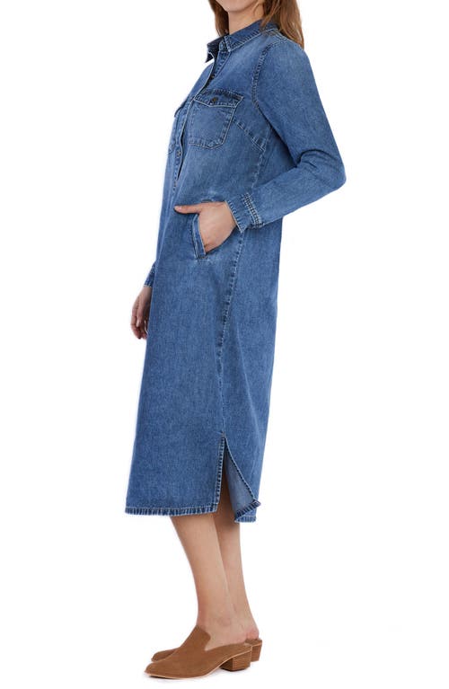 WASH LAB DENIM WASH LAB DENIM FAB LONG SLEEVE DENIM MIDI SHIRTDRESS
