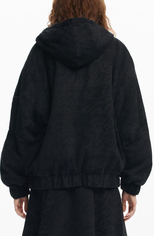 Desigual Tonal Pattern Hooded Jacket In Black
