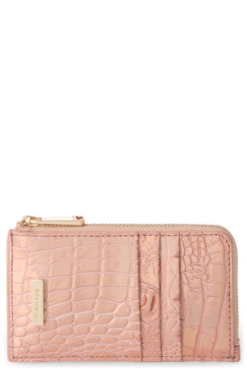 Brahmin Lennon Croc Embossed Leather Card Case In Gold