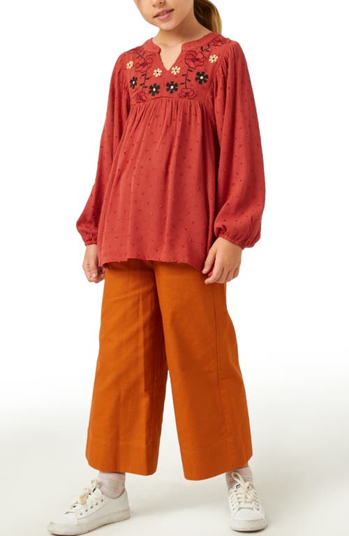 Hayden Girls Kids' Embroidered Long Sleeve Top In Rust