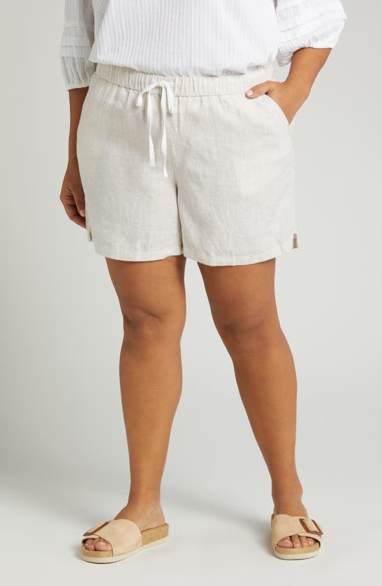 Shop Caslon (r) Stripe Linen Drawstring Shorts In Tan Safari- White Leah Stripe