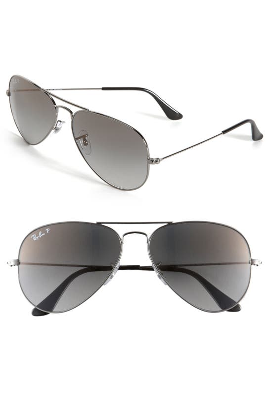 Ray Ban 58mm Polarized Aviator Sunglasses In Shiny Gunmetal